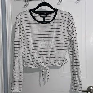 White and black striped tie cropped long sleeve!!